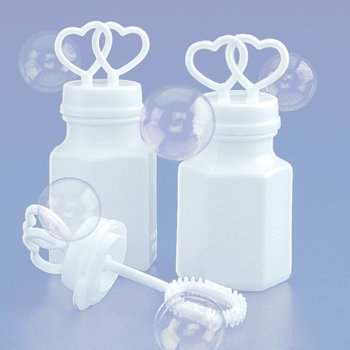 Twin Heart White Bubble Bottles - Wedding Favor or Bomboniere 6oz